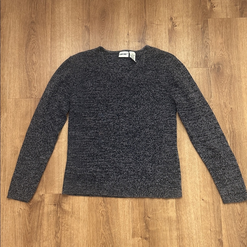 Vintage Cherokee‎ Ribbed Heather Black and Gray V-Neck Sweater
